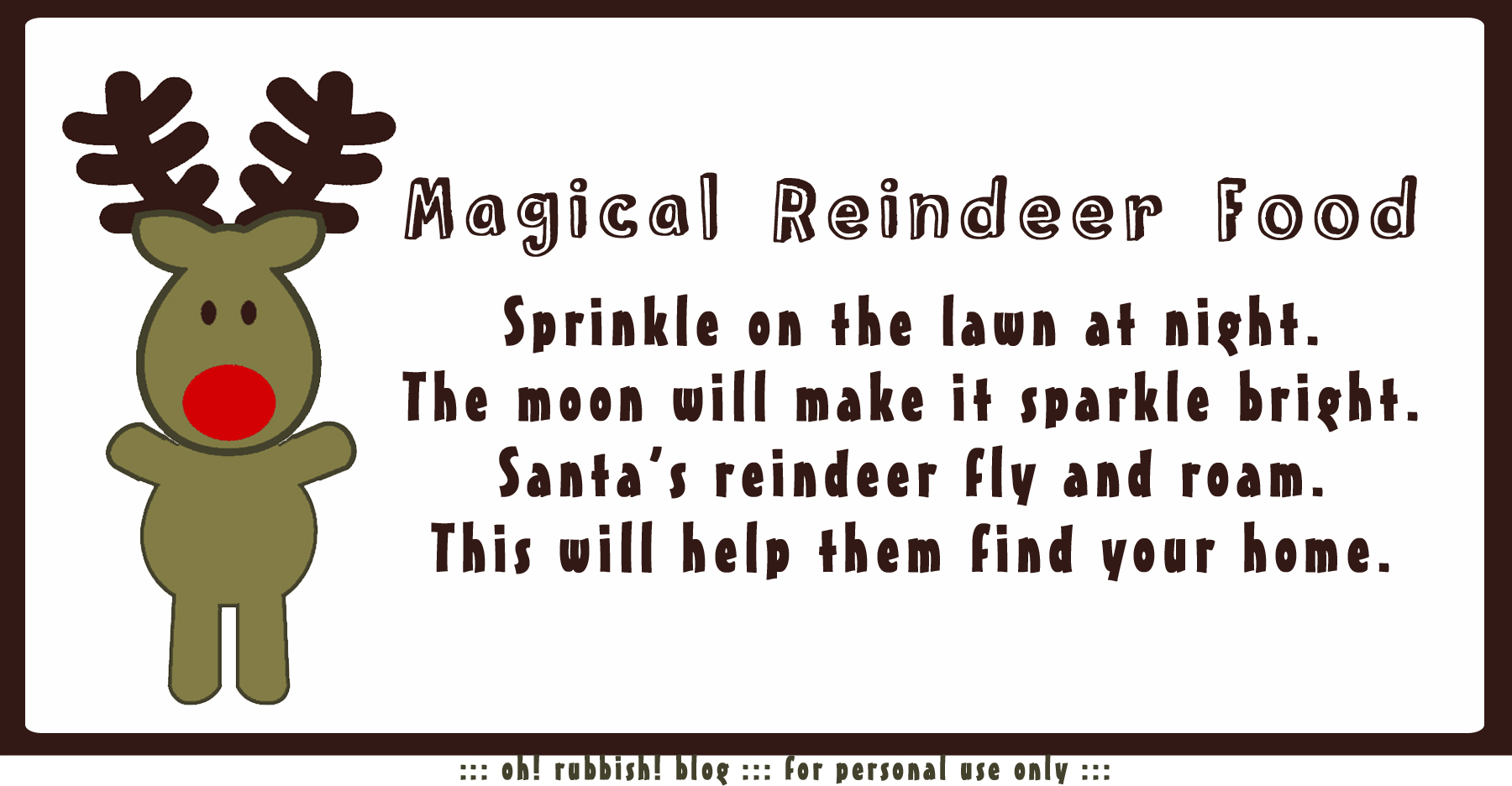 magic reindeer food recipe poem :: printable :: oatmeal glitter
